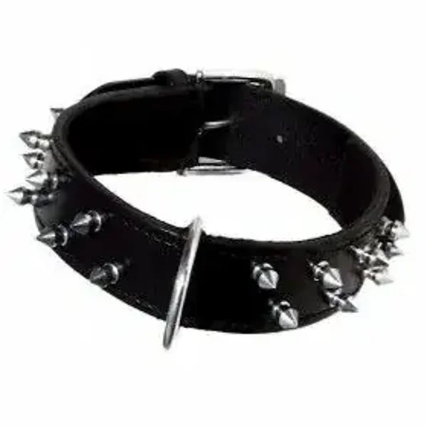 Collier cuir noir rivets