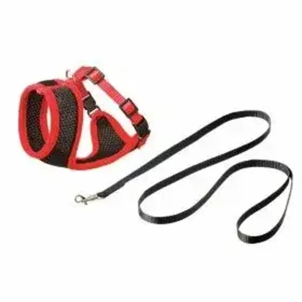 Harnais chat noir et rouge + laisse noire