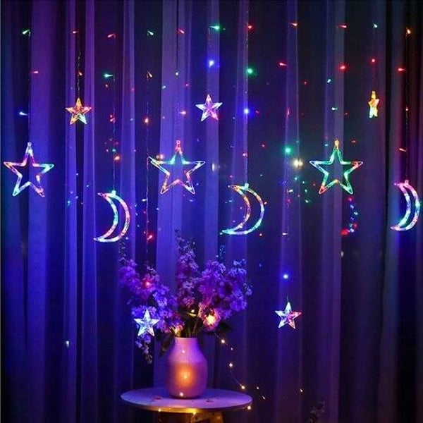 Lichtgordijn maan en sterren 138LED 8 modi 250x105cm - veelkleurig IP44 voor binnen en buiten EURO 15,-