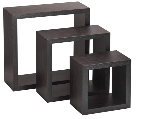 Wandelementen set van 3 stuks 25x25cm, 20x20cm en 15x15cm donker hout verdekte bevestiging
