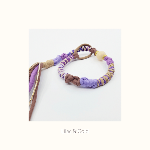SOLD Hair wrap met lus 'Lilac & Gold'