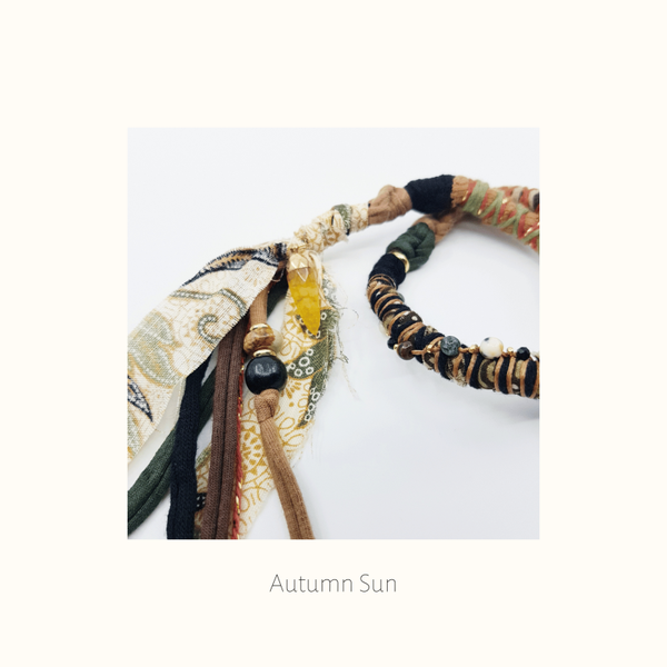 SOLD Hair wrap met clip 'Autumn Sun'