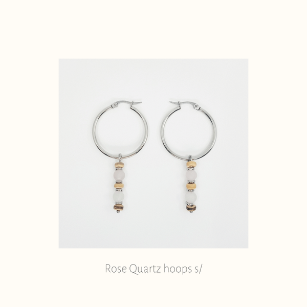 Oorbellen 'Rose Quartz hoops s/'