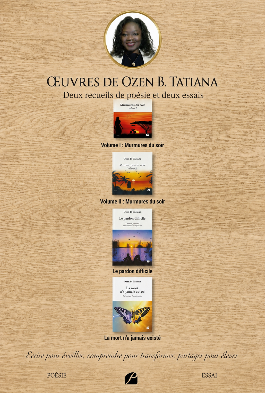 Portrait d'Ozen B. Tatiana avec ses oeuvres littéraires
