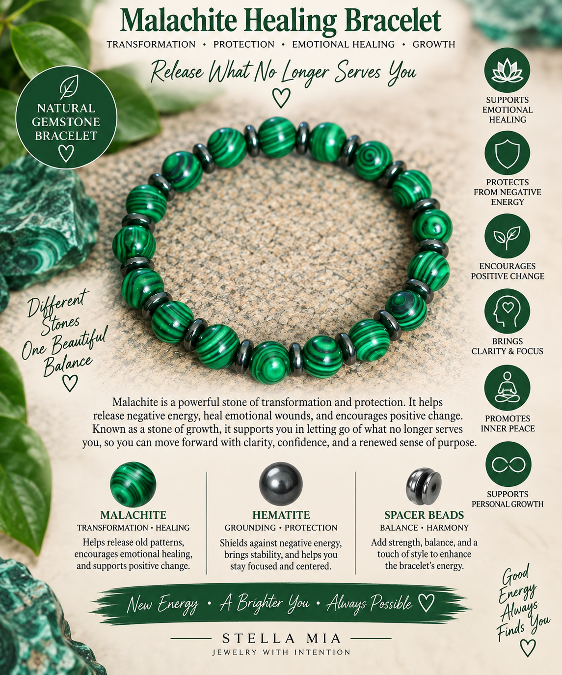 Healing Bracelet Green Malachite