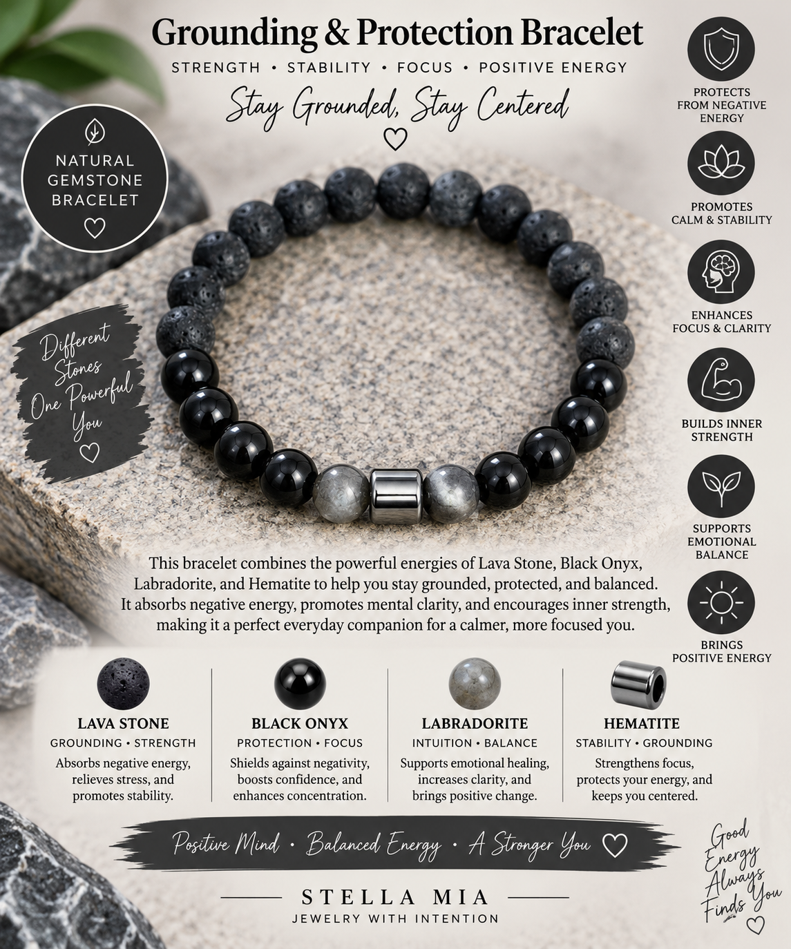 Healing Bracelet Black Lava