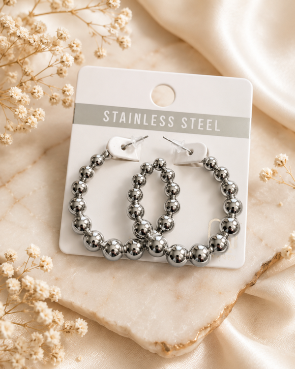 Stainless Steel Silver or Gold beaded Hoops