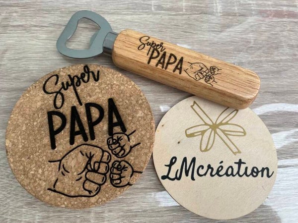 Ensemble 2 pièces : dessous de verre et décapsuleur