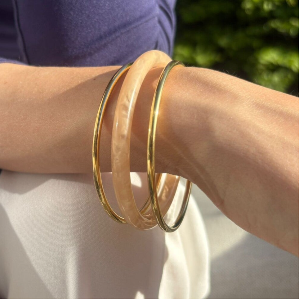 Gold & Rose Quartz Bangles