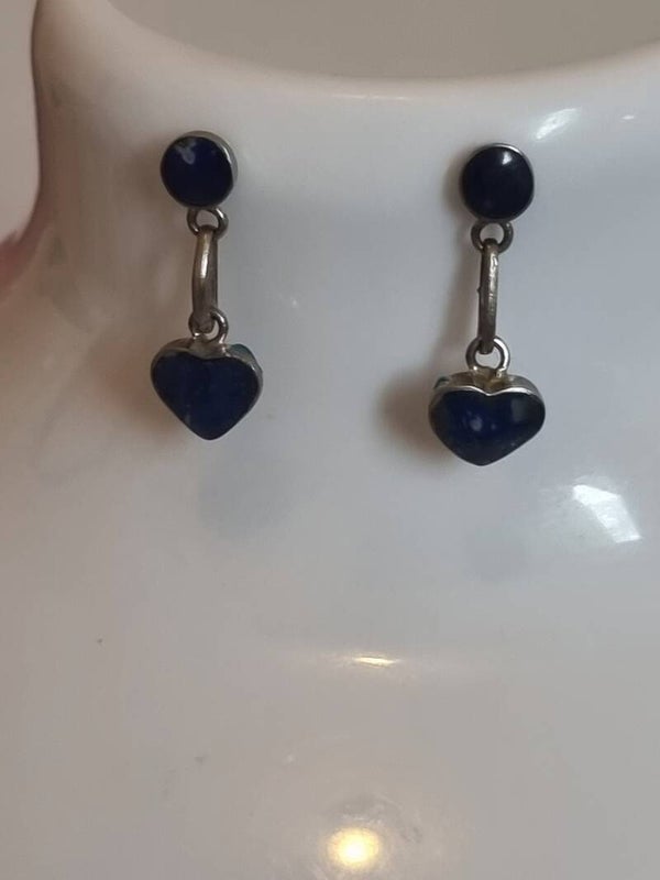 Boucles pierre lapis-lazuli, forme de cœur, crochet argent .ref mpi 25