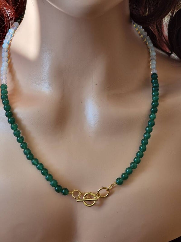 Collier en pierre aventurine avec aigue-marine