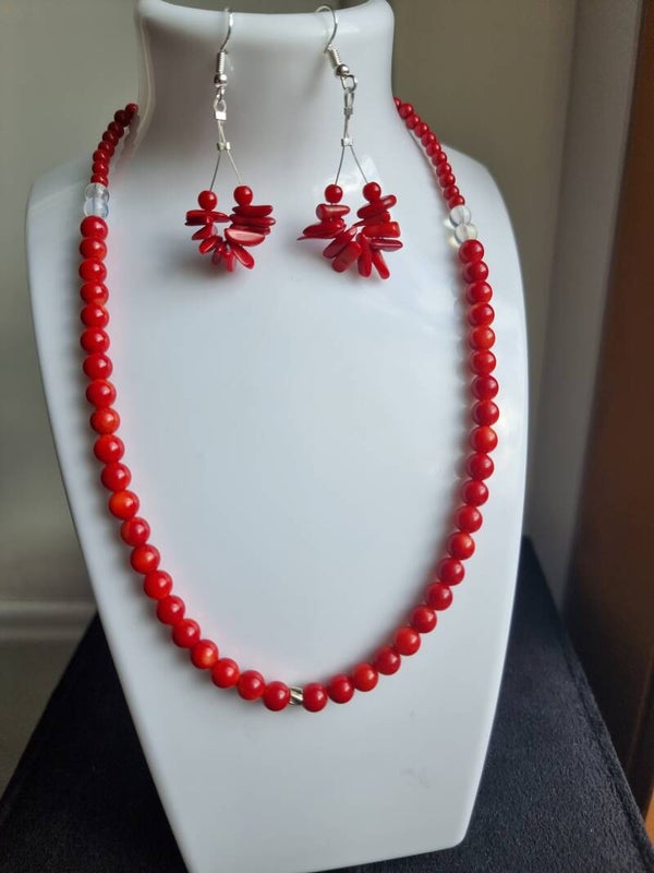 Boucles pendentif pierres chips corail bambou , crochet argent réfpe34