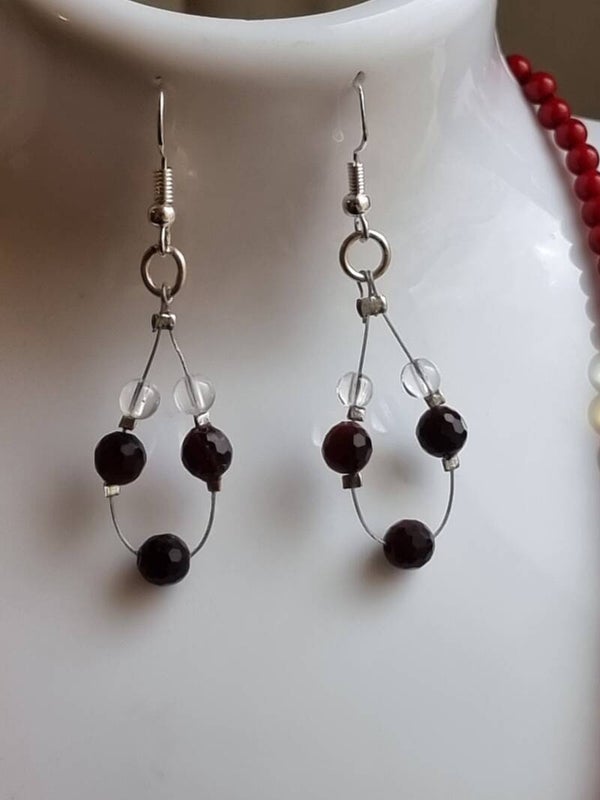 Boucles en pierre œil de taureau avec quartz blanccrochet argent réf mpi 9