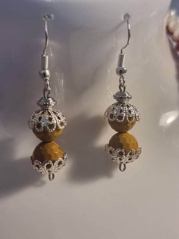 Boucles pierre ágate  mokaite fait dans un capouchon filigranes.ref. 53