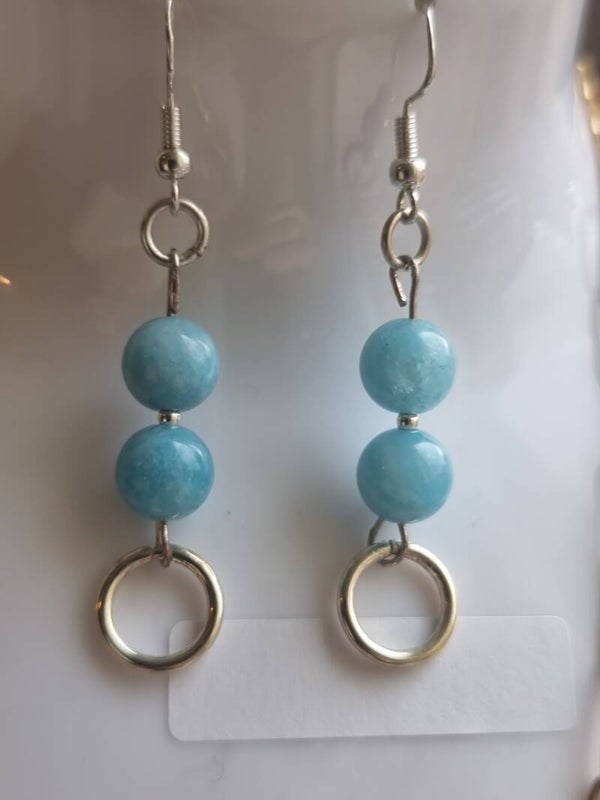 Pendentif pierre ágates bleu ,crochets argent .réf mpi49