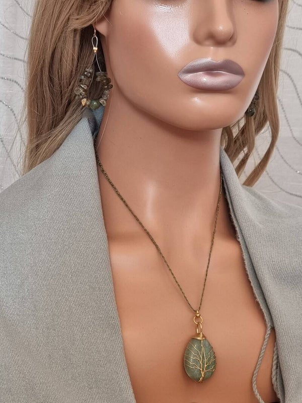 Pendentif pierre labradorite crochet argent