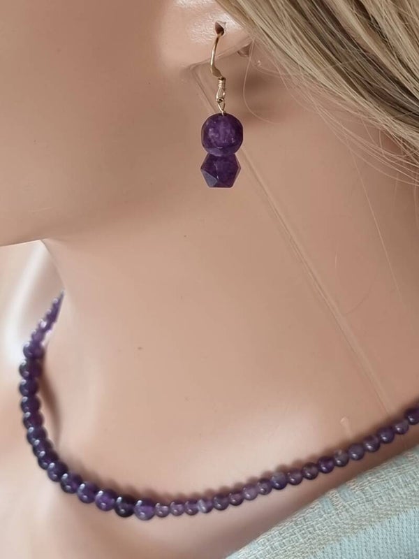 Ensemble collier boucles en pierre améthyste