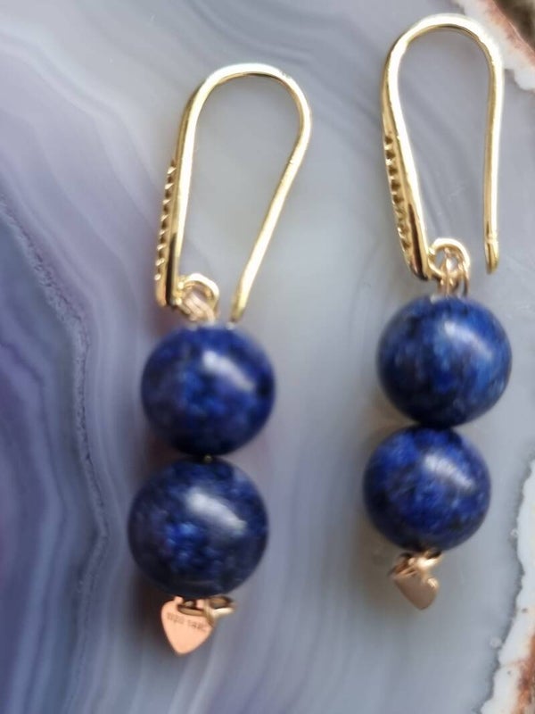 Boucles en pierre lapis lazulis ,crochets  à l'or