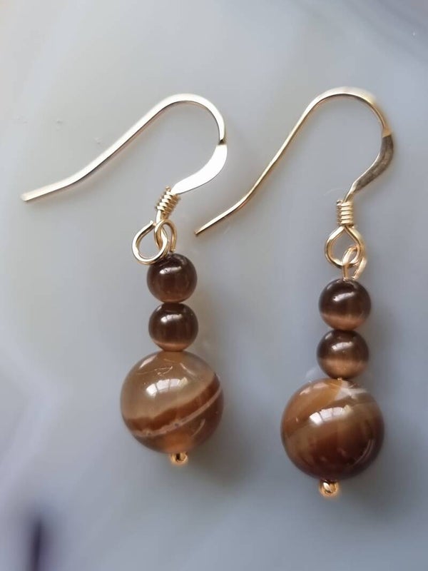 Boucles pierre agates ,crochet à l'or