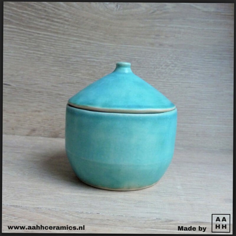 turquoise puntig dekselpotje
