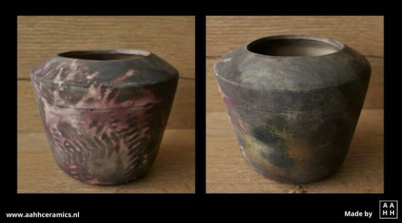 Pot met rand naar binnen - buitenkant - kopersulfaat - pitfire