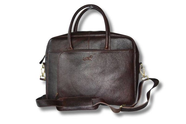 WiMa - Laptoptas - Amsterdam - 17 inch - extra laptopvak - 14 inch - leer - bruin - handgemaakt -