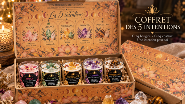 ✨ Coffret Les 5 Intentions – Bougies à cristaux