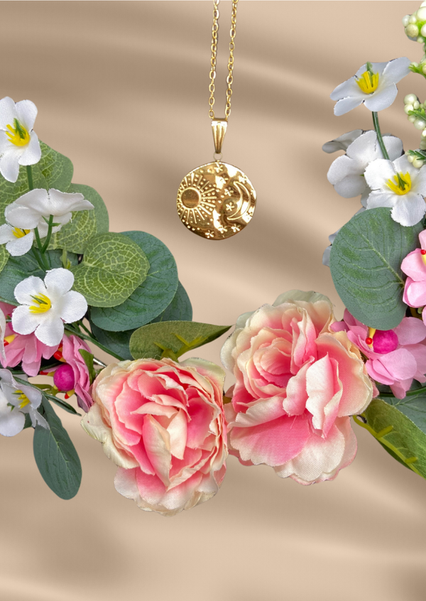 Runde Sonne und Mond Kette vergoldet