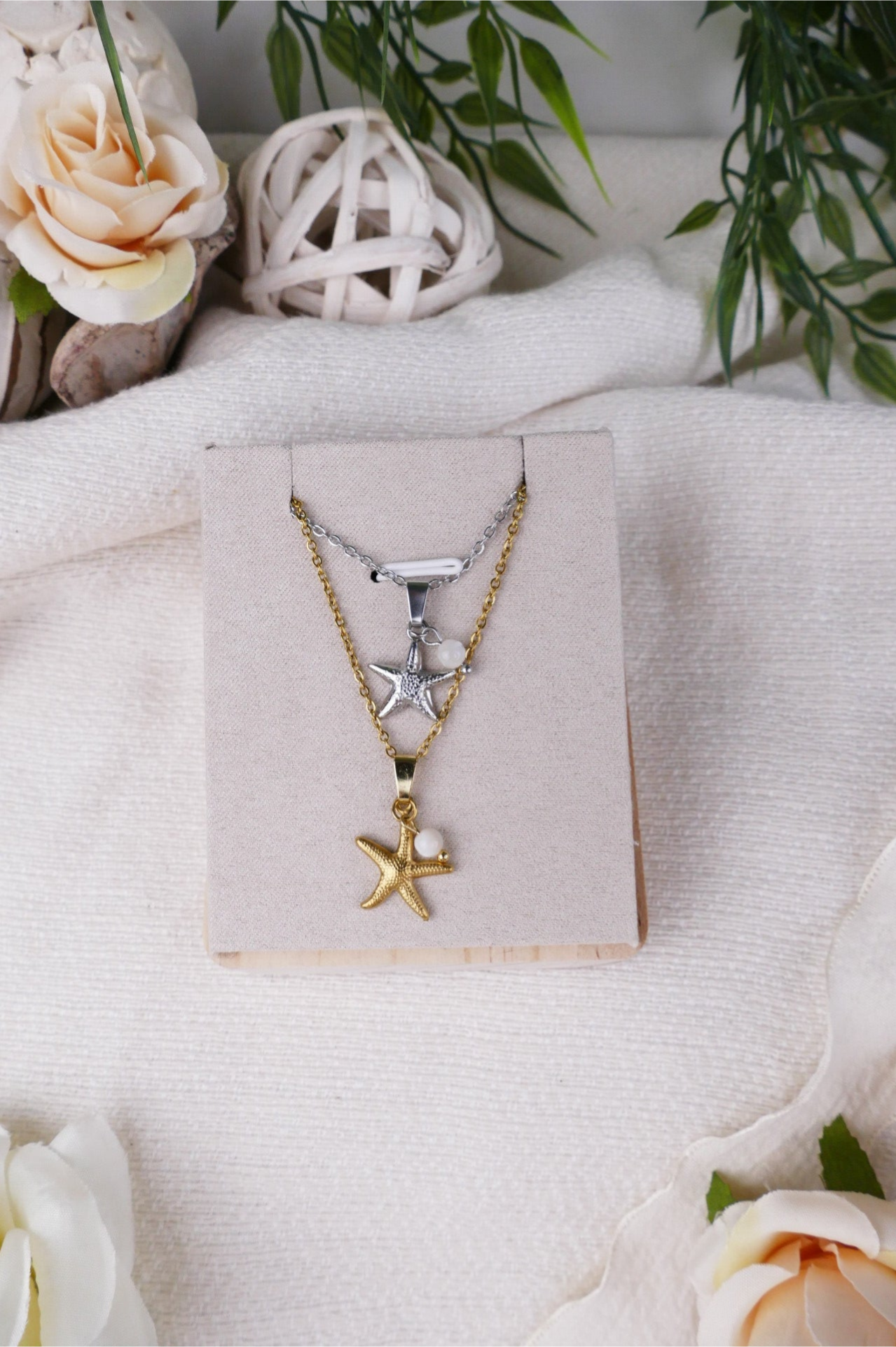 Seestern Kette mit Süßwasserperle gold/silber