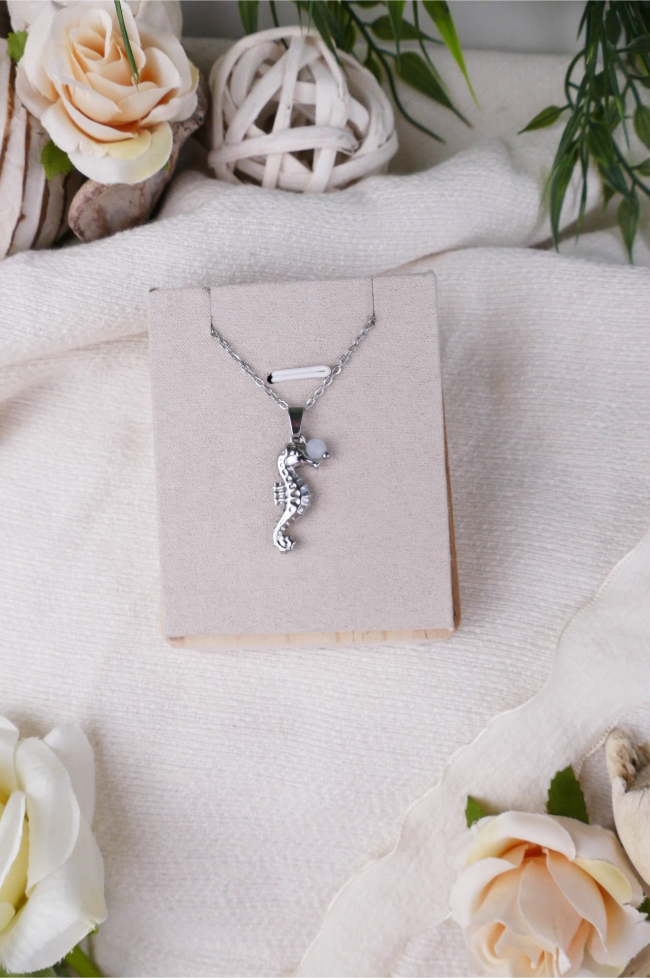 Seepferdchen Kette mit Aquamarin silber