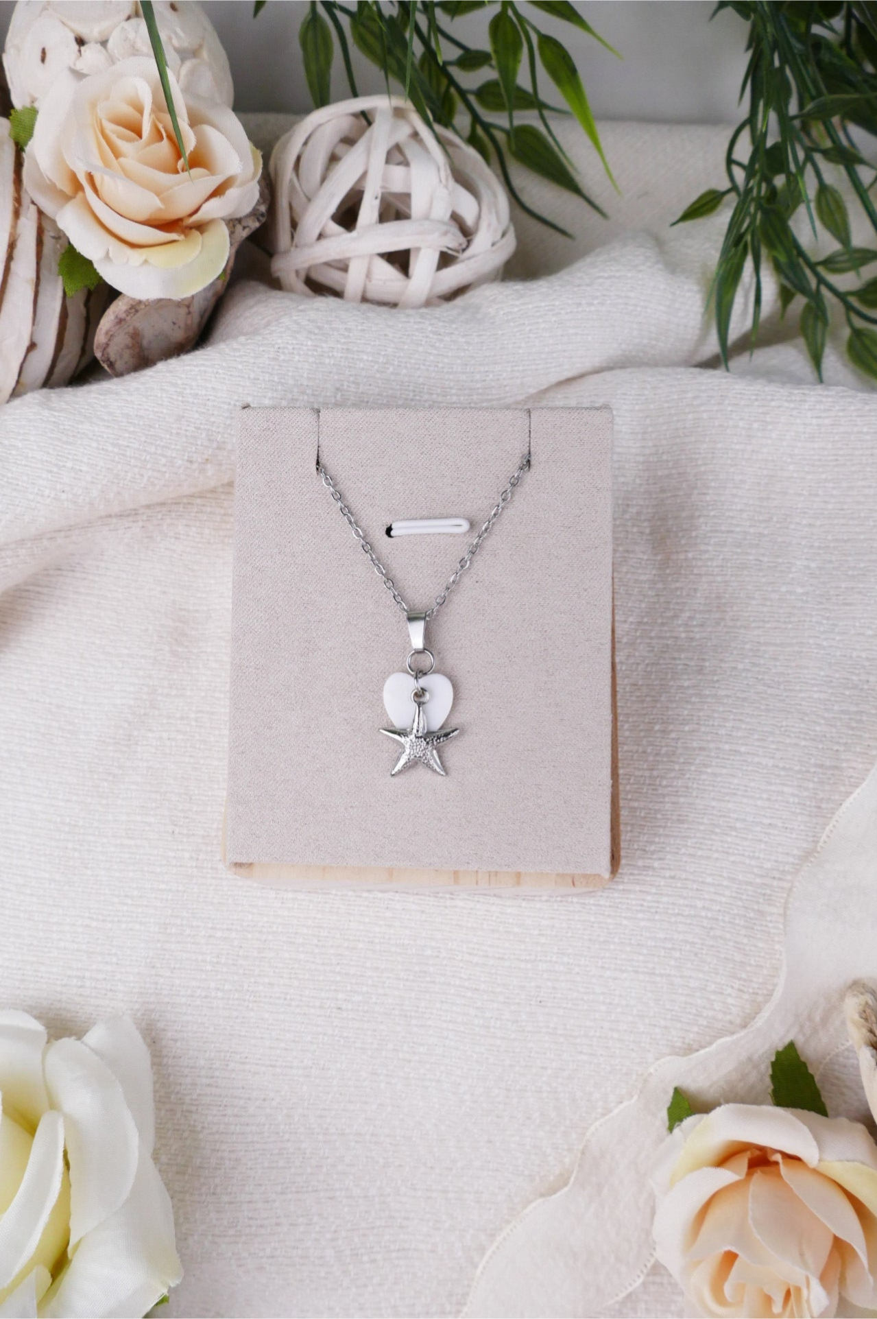 Seestern Kette mit Süßwasserperlen Herz