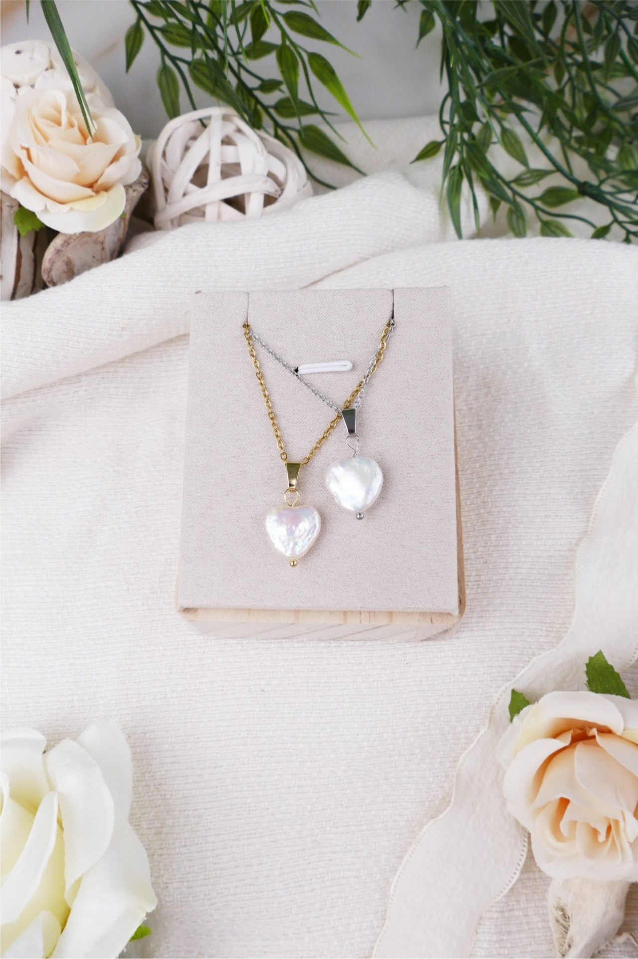 Süßwasserperlen Kette Herz gold/silber