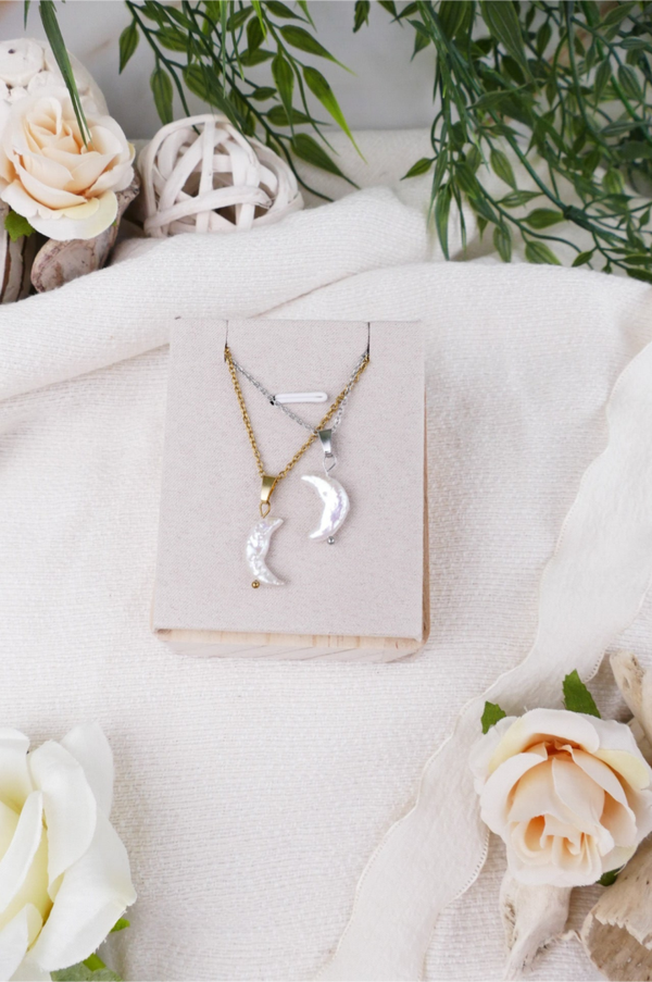 Süßwasserperlen Kette Mond gold/silber