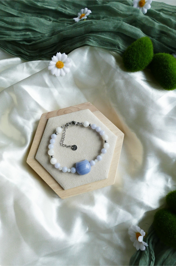 Blue Lace Achat Katzenkopf Armband