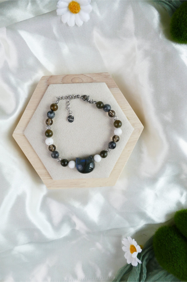 Labradorit x Rauchquarz Katzenkopf Armband