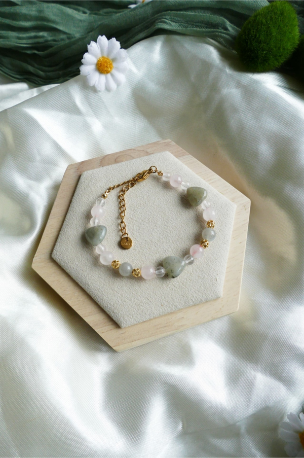 Labradorit x Rosenquarz Herz Armband