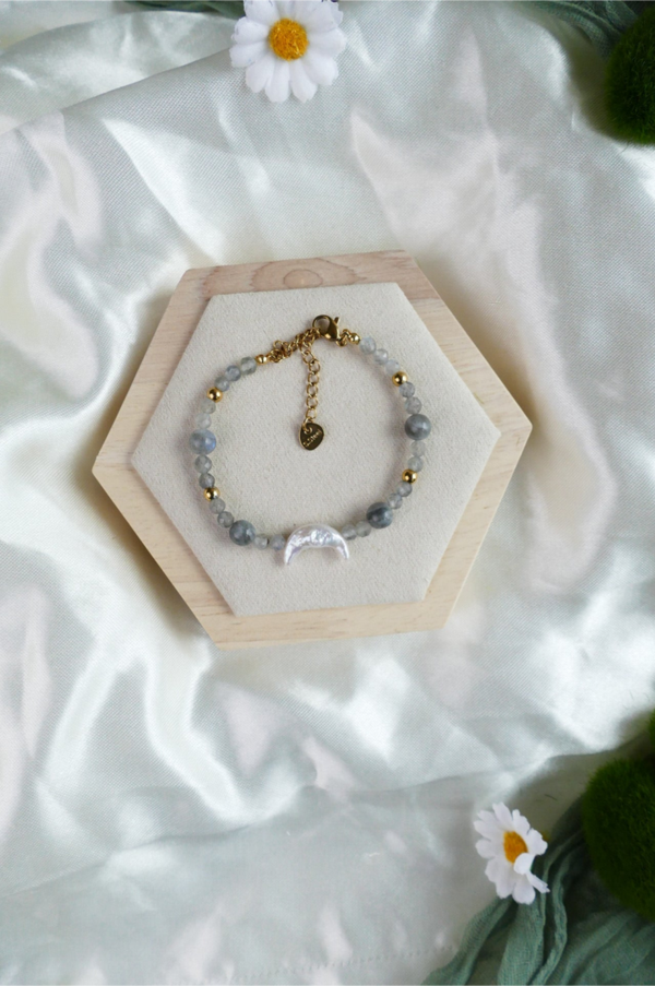 Labradorit Süßwasserperlen Mond Armband