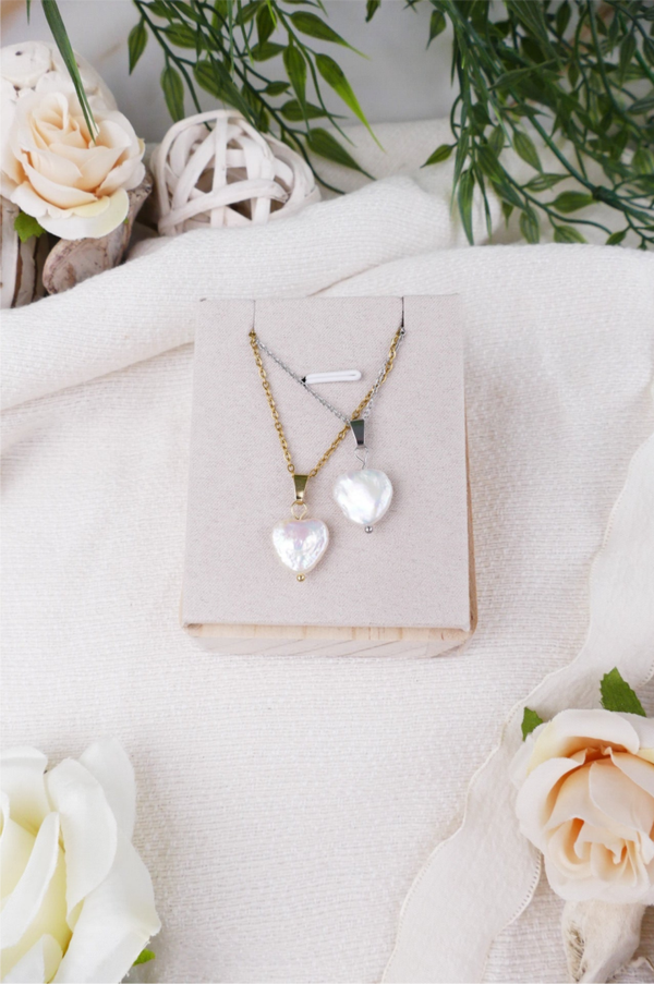 Süßwasserperlen Kette Herz gold/silber