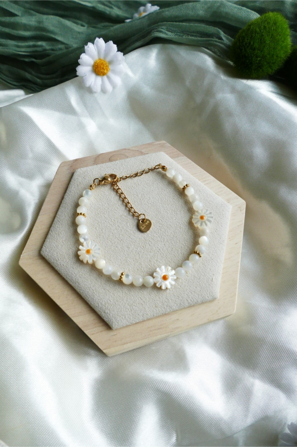 Süßwasserperlen Gänseblümchen Armband