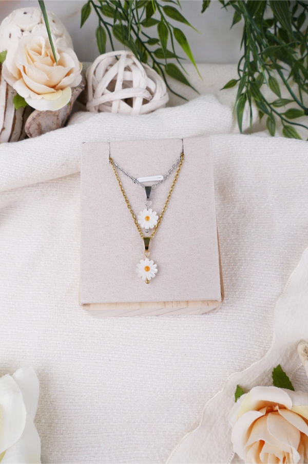 Süßwasserperlen Kette Gänseblümchen gold/silber