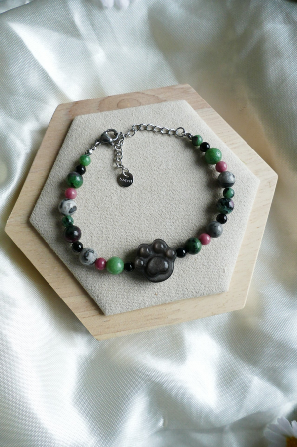Silberobsidian x Rubin in Zoisit Pfoten Armband