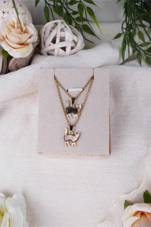 Süßwasserperlen Kette Katze schwarz gold