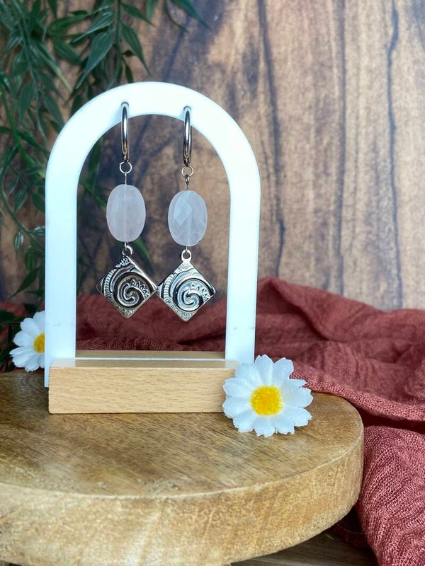 Spiral Ohrringe mit Rosenquarz
