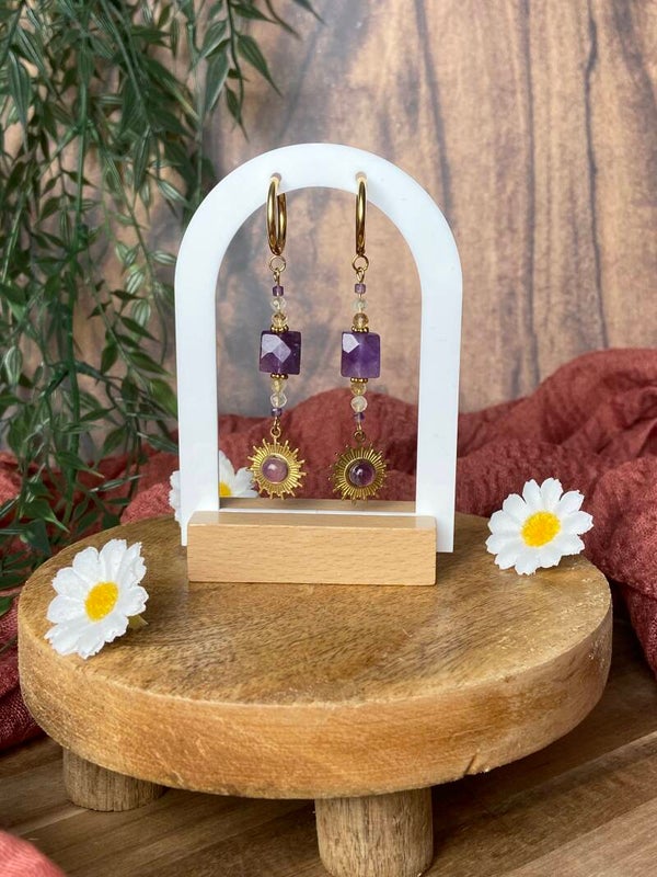 Sonnen Ohrringe mit Amethyst
