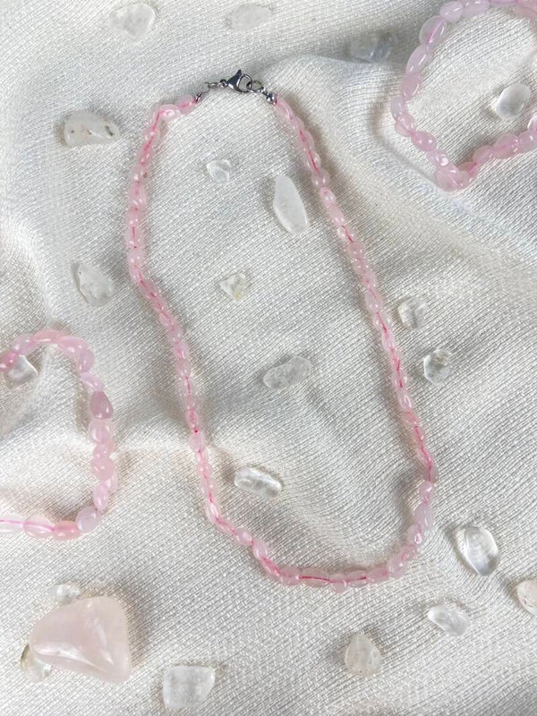 Rosenquarz Nuggetkette