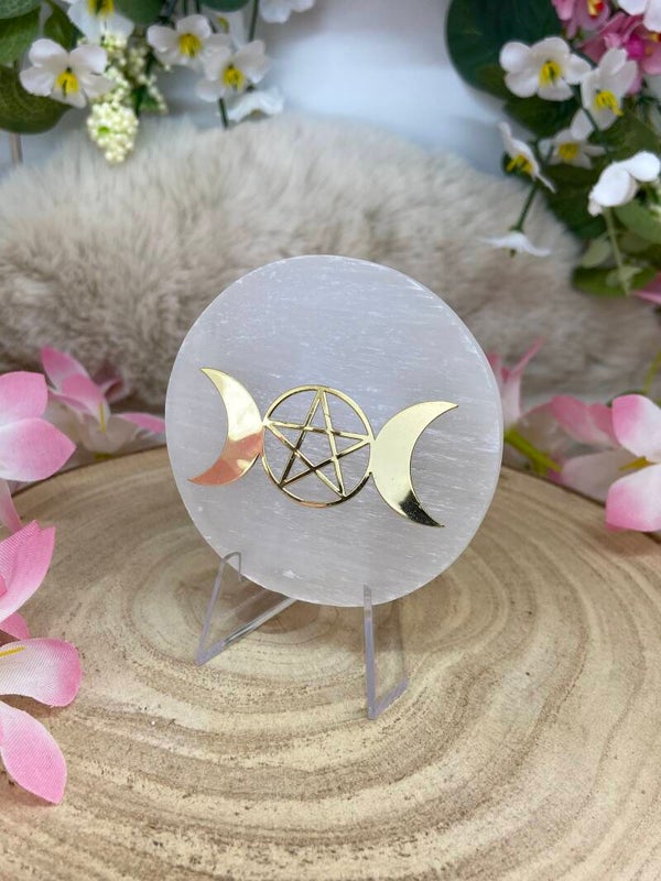 Selenit Dreifachmond Platte