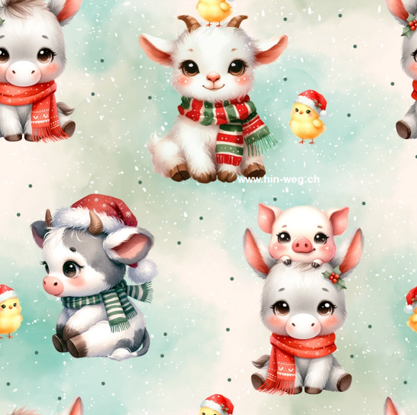 1820 WeihnachtsTiere Grün ALLOVERPRINT