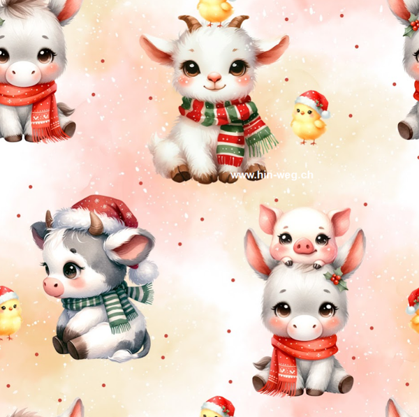 1821 WeihnachtsTiere Orange ALLOVERPRINT