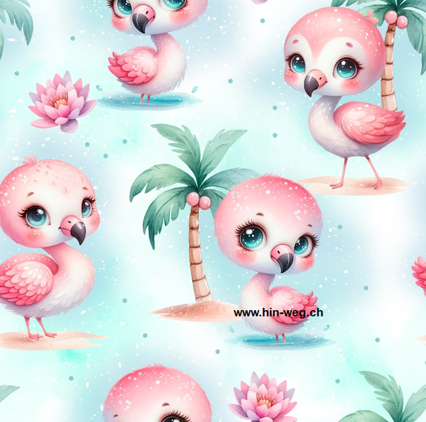 3069 Tropical Flamingo Blau ALLOVERPRINT