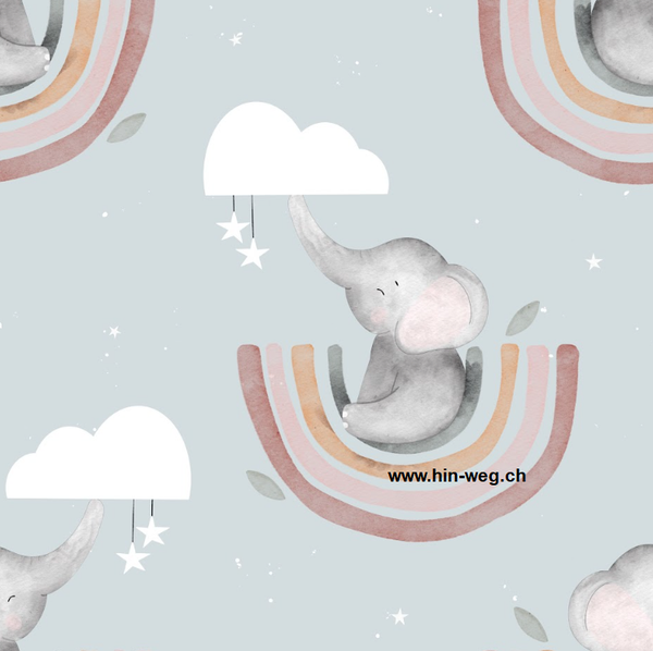 3134 RegenbogenElefant blau ALLOVERPRINT